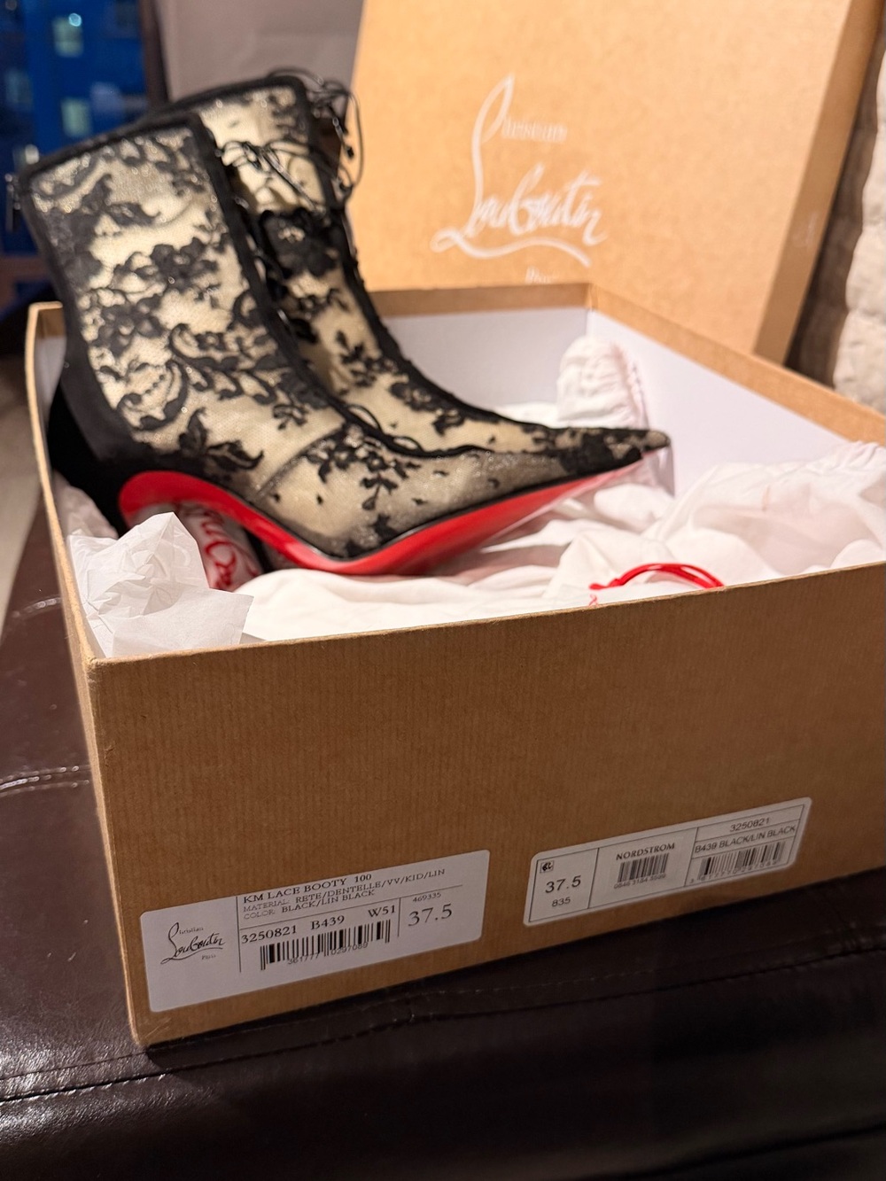 Christian Louboutin Black Lace Pointed Lace-Up Ankle Boots with Red Sole - Picture 10 of 10